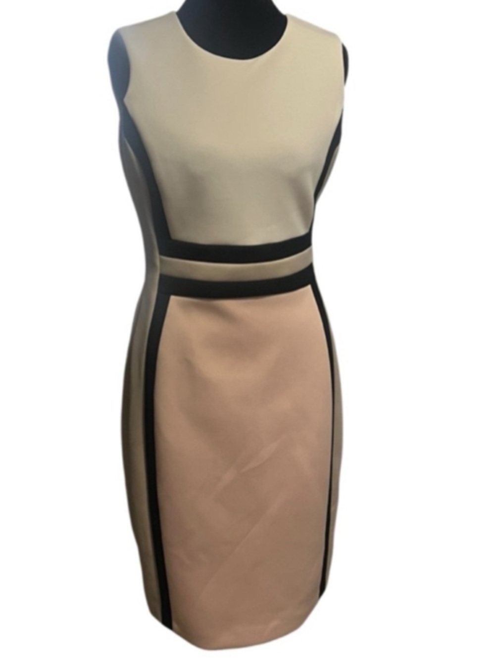 Calvin Klein Beige Black Colorblock Sheath Dress Size 4